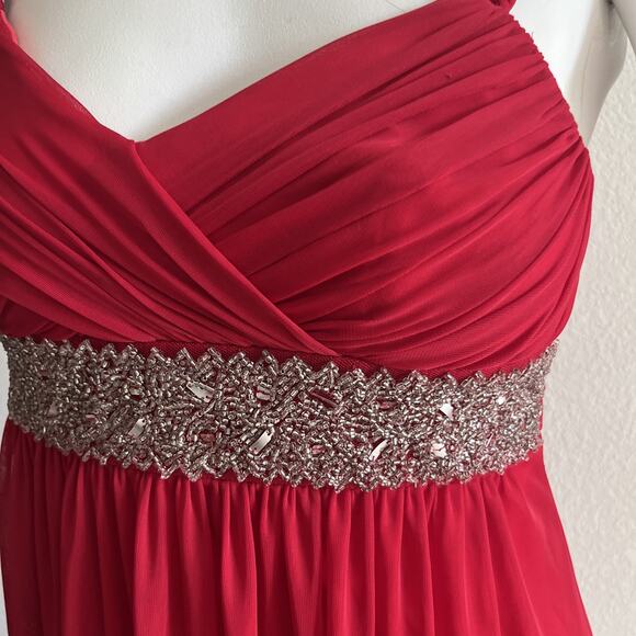 VTG Y2K City Triangles Red Beaded Empire Babydoll Dress Medium HOCO Prom Formal - Picture 2 of 16